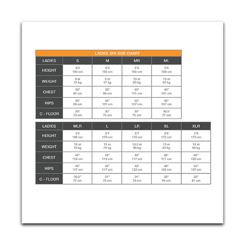 Ladies sf6 size chart